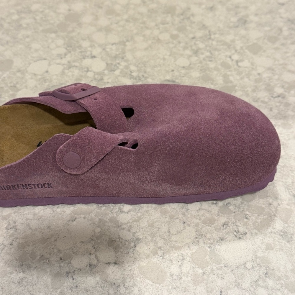 Birkenstock Boston Mauve Suede Leather Clogs Classic Cork Footbed Slip On Sz 42 - Picture 5 of 8